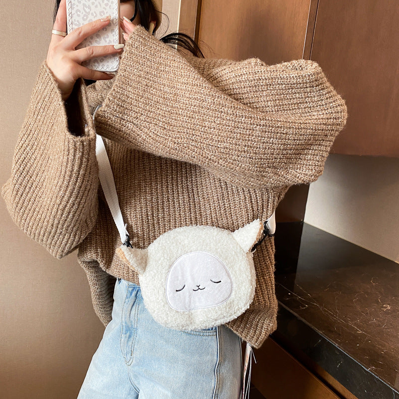 Women's Bag Autumn/Winter New Cute Doll Women's Shoulder Bag Fashionable and Stylish Crossbody Plush Small Round Bag Student Bag